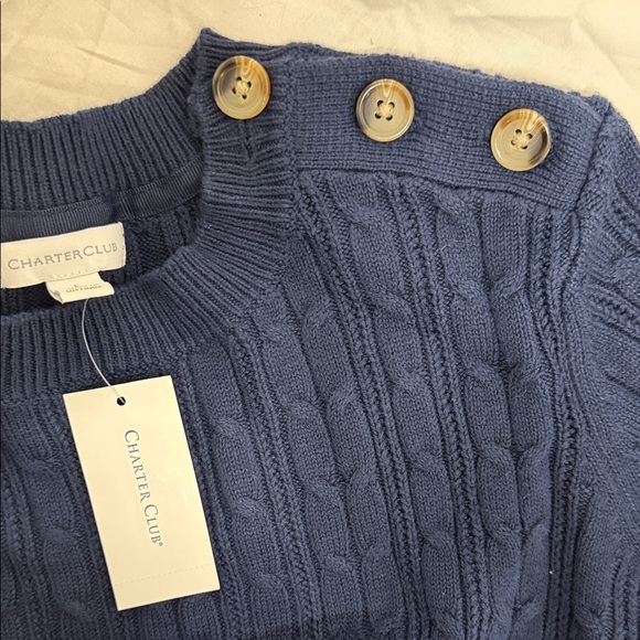 Charter Club Women’s Button-Shoulder Long Sleeve Knit Navy Sweater. R13B - Picture 4 of 7